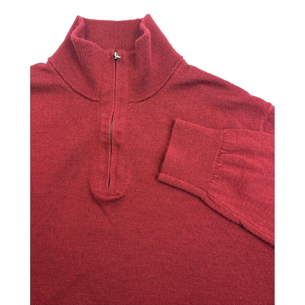 Banana Republic Men's Burgandy 100% Merino Wool Quarter Zip Sweater Size‎ Large